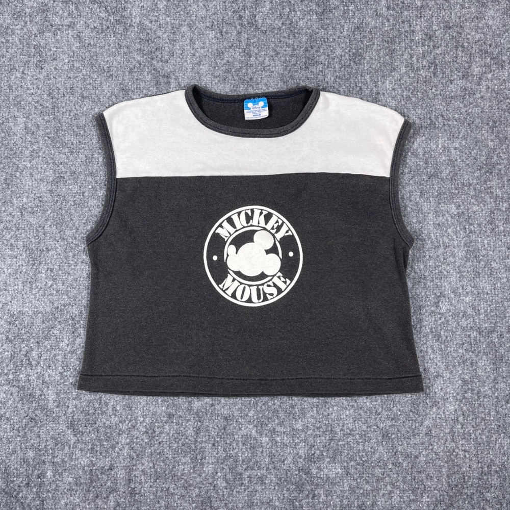 Vintage 80s Disney Mickey Mouse Cropped Tank Top Women Medium Black White
